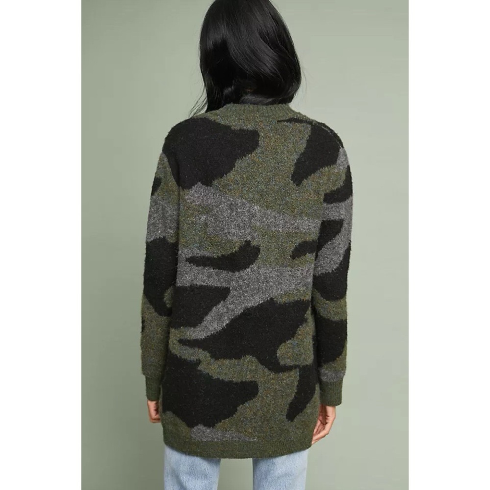 MOTH ANTHROPOLOGIE Green Camo Long Sleeve Open Front Cardigan M - Picture 4 of 13
